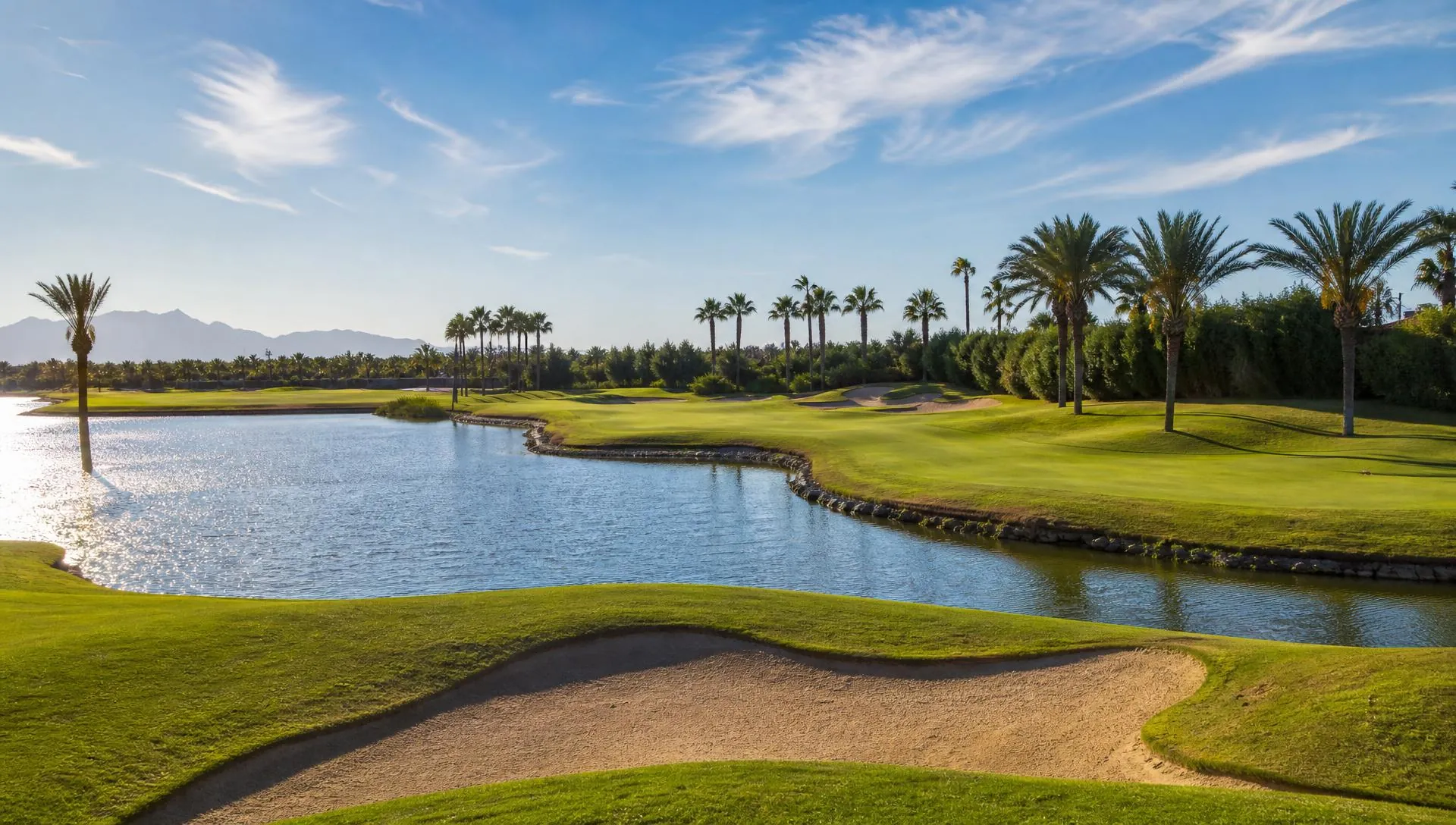 La Serena Golf 18th hole with water-lined fairway