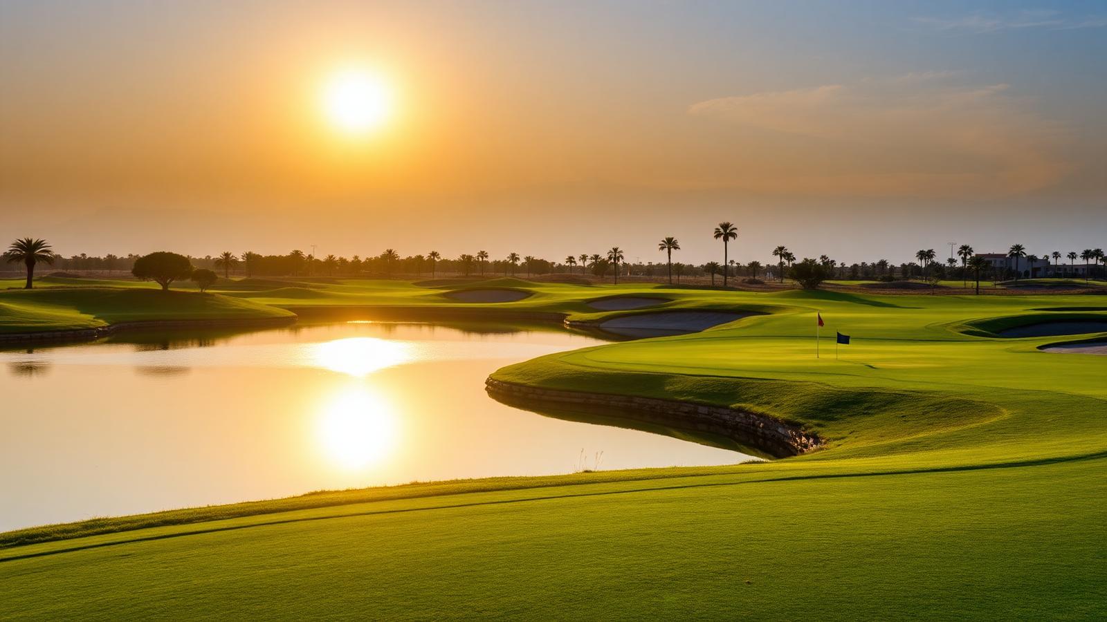 La Torre Golf Resort signature hole at sunset